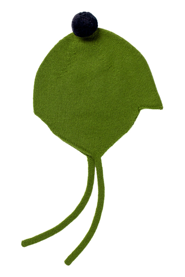 Cashmere Baby Bonnet, Oregano with Blackberry Pom-Pom
