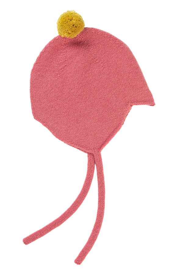 Cashmere Baby Bonnet, Venetian Rose with Gold Dust Pom-Pom