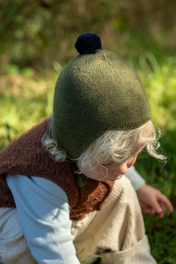 Cashmere Baby Bonnet, Moorland with Blackberry Pom