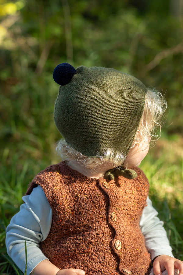 Cashmere Baby Bonnet, Moorland with Blackberry Pom