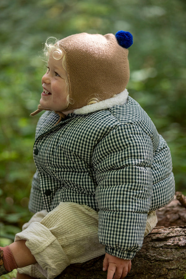 Cashmere Baby Bonnet, Pecan with Titanic Pom