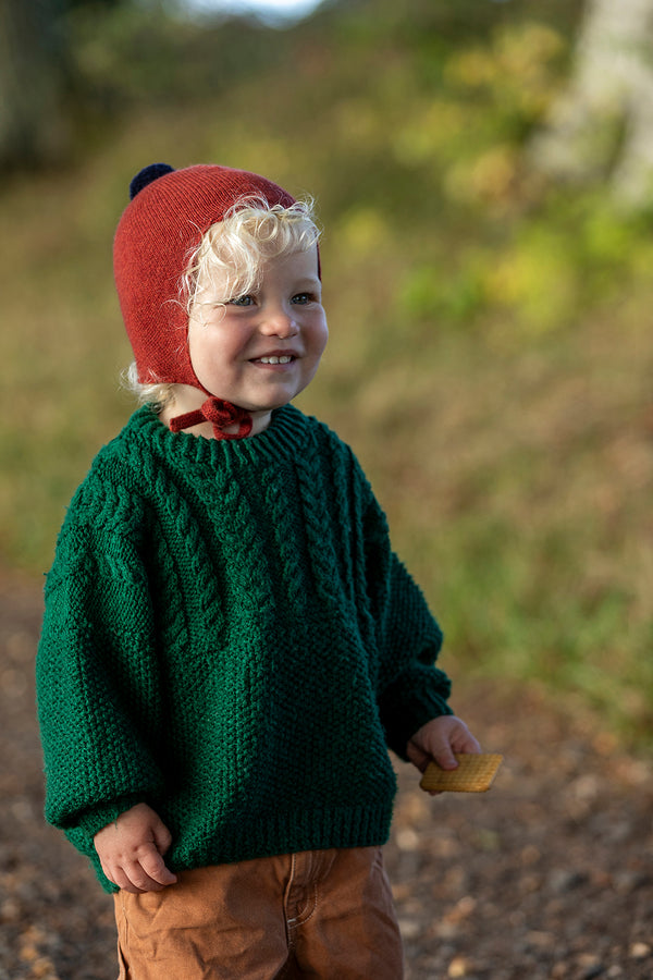 Cashmere Baby Bonnet, Brunette with Blackberry Pom