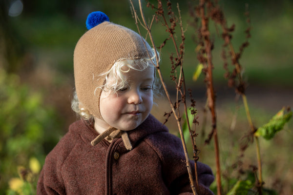 Cashmere Baby Bonnet, Pecan with Titanic Pom