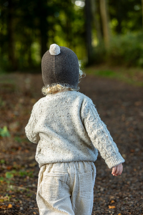 Cashmere Baby Bonnet, Pepperpot with Hessian Pom