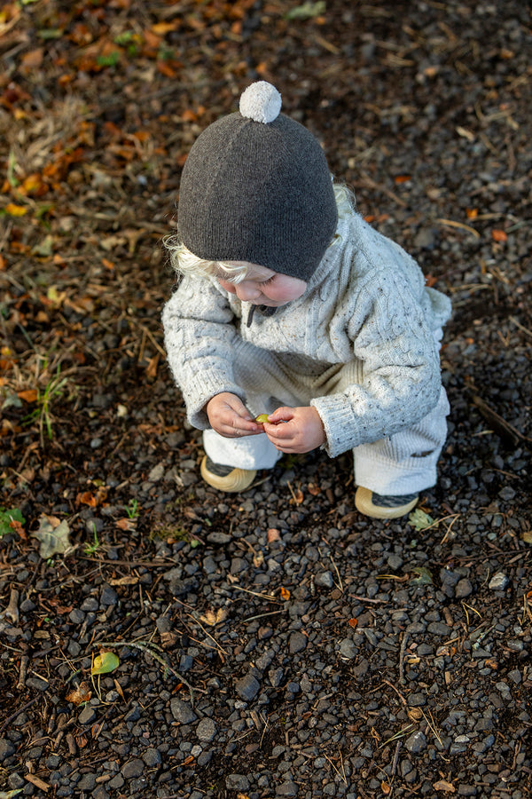 Cashmere Baby Bonnet, Pepperpot with Hessian Pom