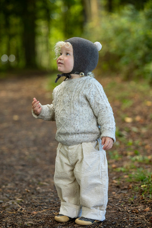 Cashmere Baby Bonnet, Pepperpot with Hessian Pom