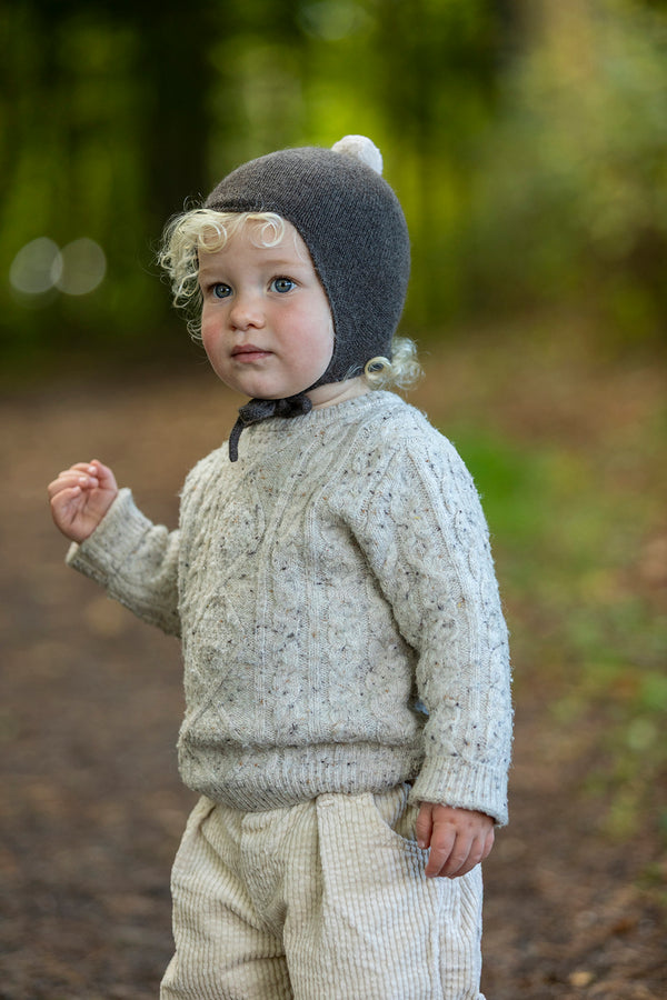 Cashmere Baby Bonnet, Pepperpot with Hessian Pom