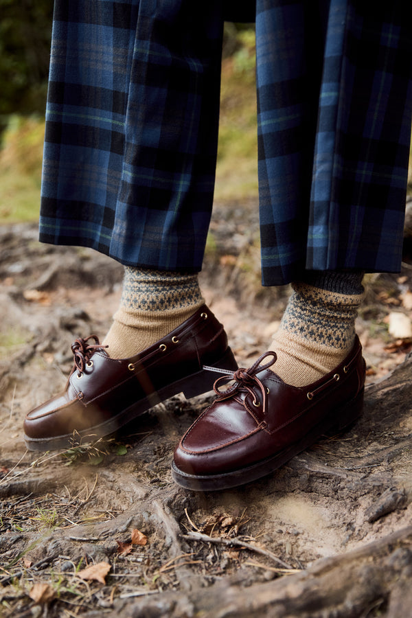Fairisle Cashmere Bed Socks, Pecan + Dolomite