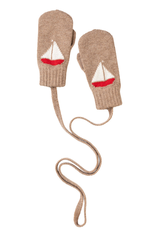Children's Cashmere Mittens with Boats, Mushroom