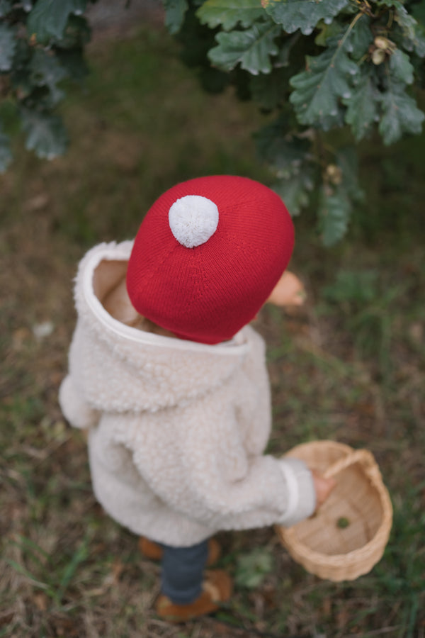 "My First Christmas" Cashmere Baby Bonnet, Festive Red with White Pom