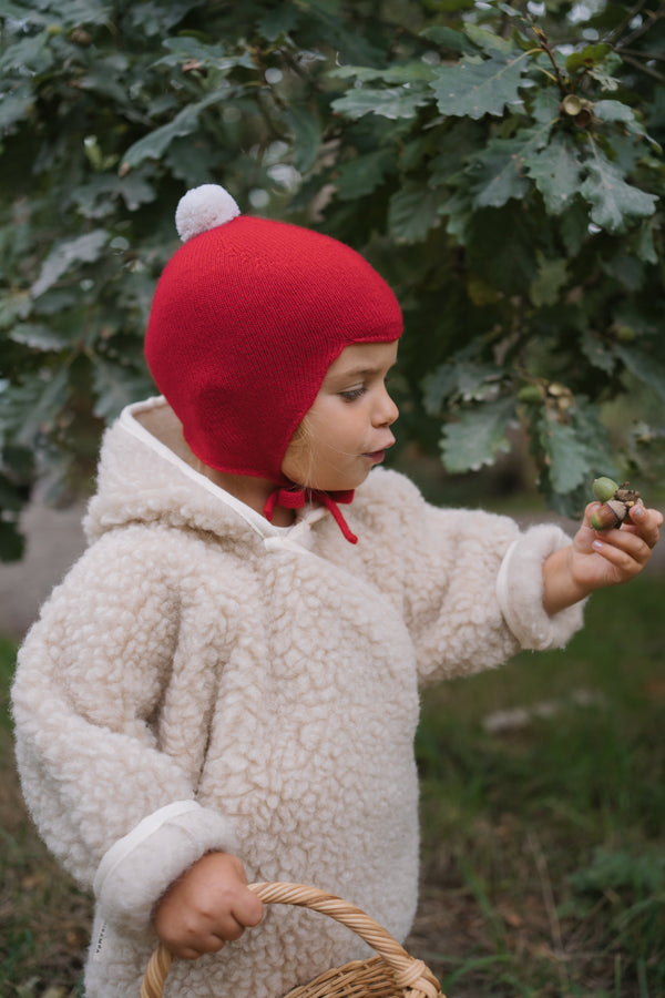 "My First Christmas" Cashmere Baby Bonnet, Festive Red with White Pom