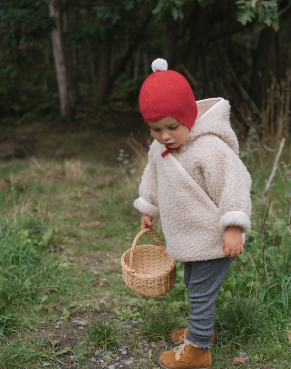 "My First Christmas" Cashmere Baby Bonnet, Festive Red with White Pom
