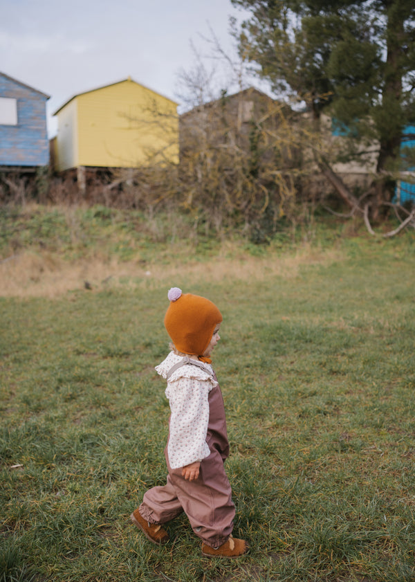 Cashmere Baby Bonnet, Ginger with Lupin Pom-Pom