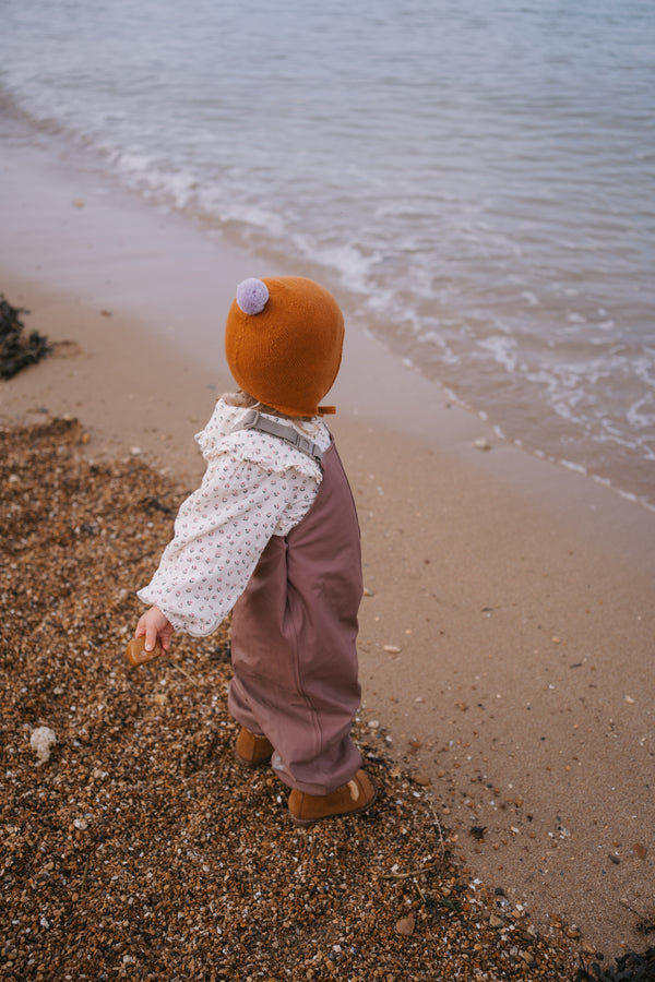 Cashmere Baby Bonnet, Ginger with Lupin Pom-Pom