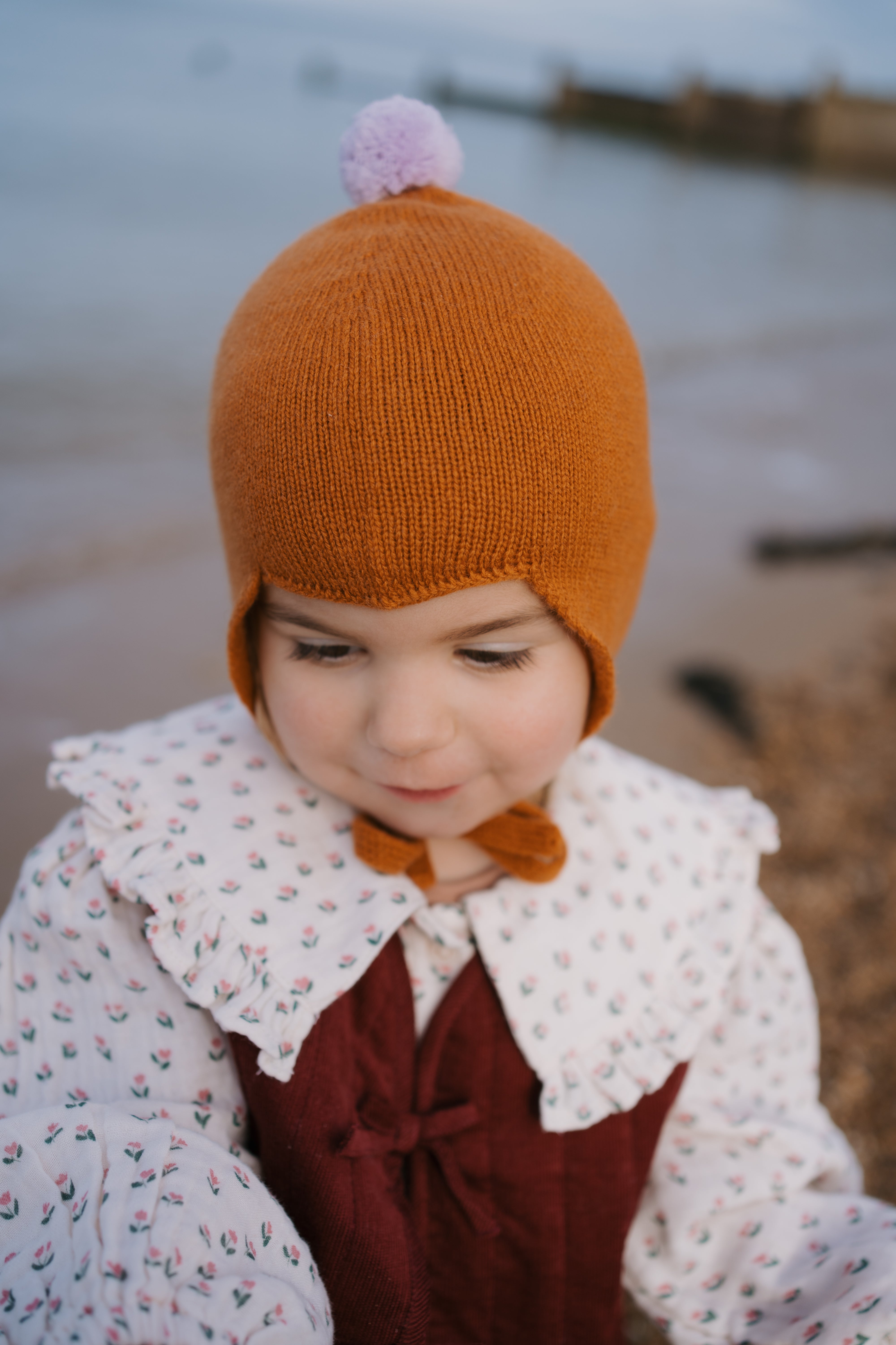 Cashmere Baby Bonnet, Ginger with Lupin Pom – Rosie Sugden