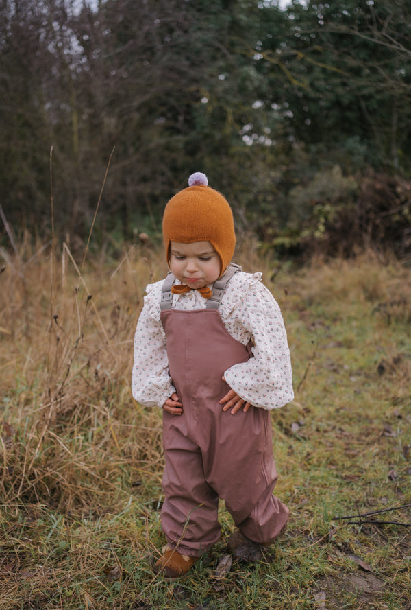 Cashmere Baby Bonnet, Ginger with Lupin Pom-Pom