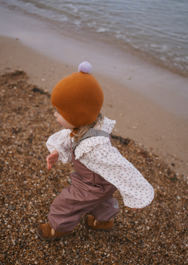 Cashmere Baby Bonnet, Ginger with Lupin Pom-Pom