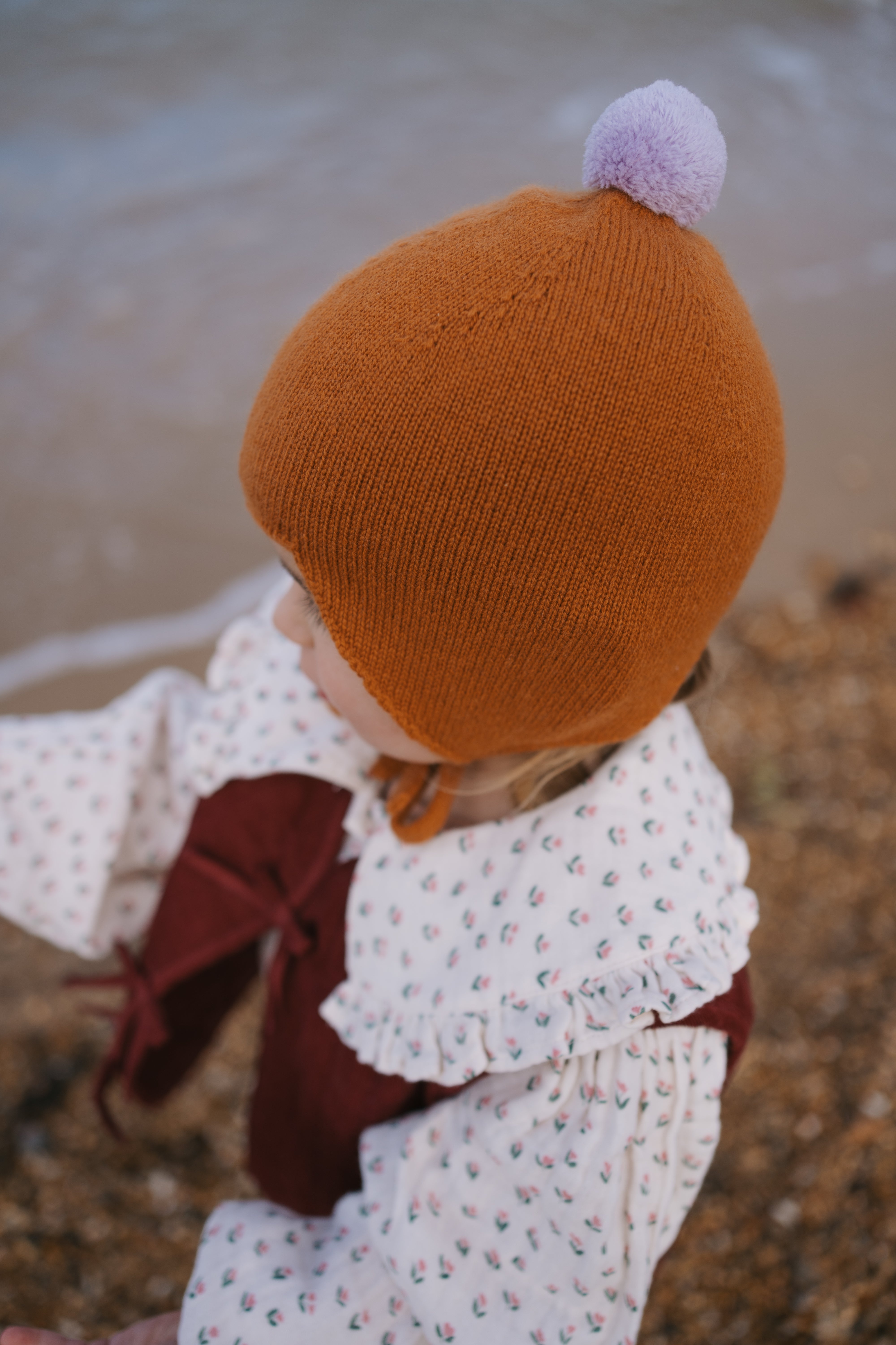 Cashmere Baby Bonnet, Ginger with Lupin Pom – Rosie Sugden