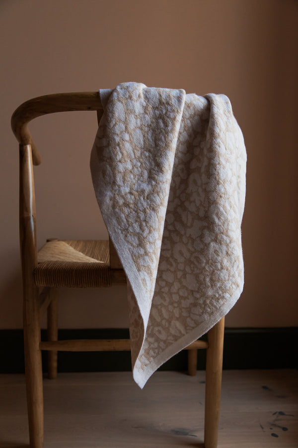 Cashmere Leopard Baby Blanket, Linen & Swan White