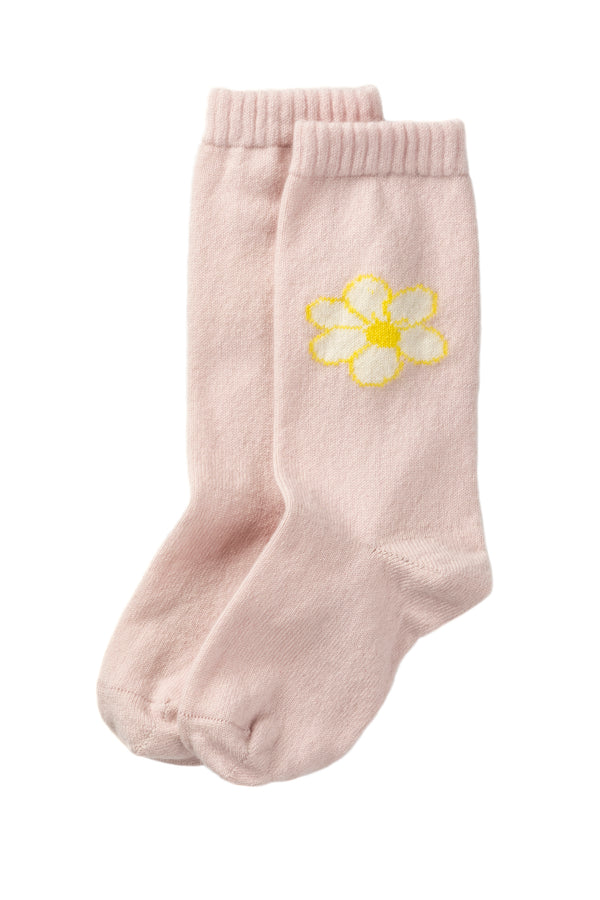 Daisy motif cashmere Socks, Icing Pink
