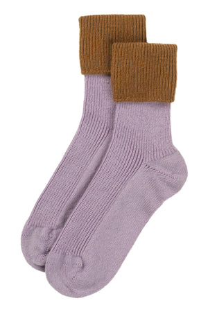 Rosie Sugden x Joshua Ellis’s Ribbed Cashmere Bed Socks in Toffee & Lupin