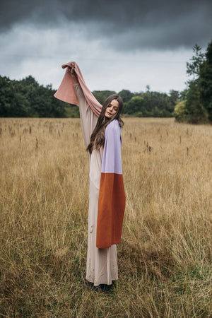 Rosie Sugden x Joshua Ellis’s Ribbed Shawl Scarf in Ginger, Lupin & Coral