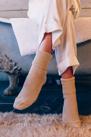 Rosie Sugden Cashmere’s Bed Socks in Soft Beige